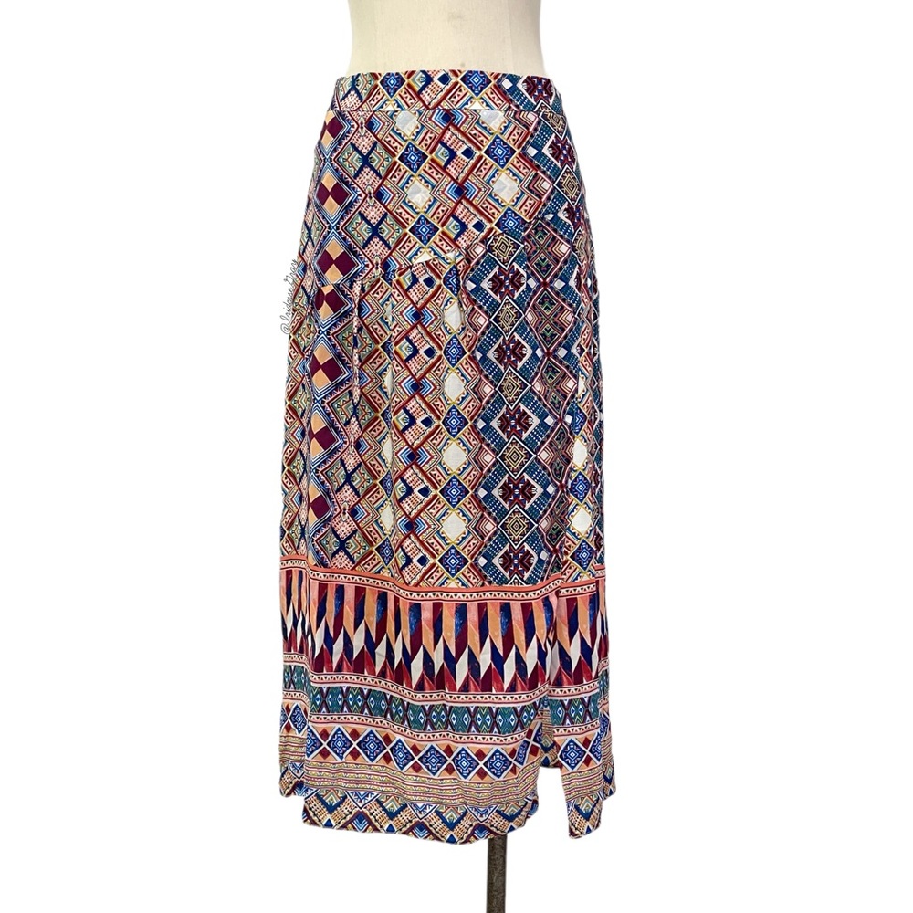 Anthropologie- HD in Paris Olympia Silk Multi Geometric Midi Skirt Size 8